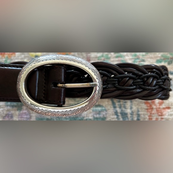 Brighton Accessories - Brighton Ladies Brown Leather Bangkok Weaver Belt, Silver Engraved Buckle